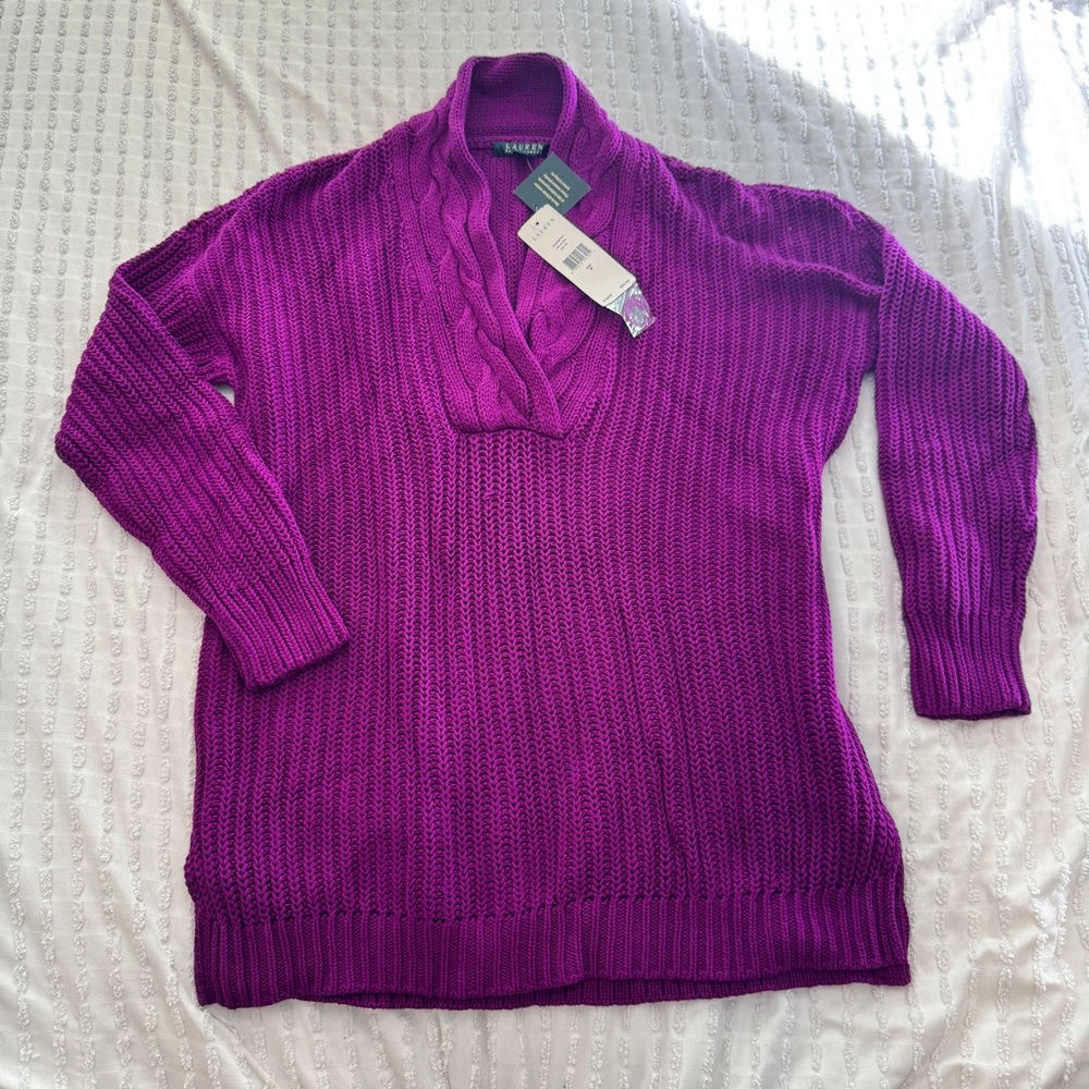 NWT Purple Ralph Lauren Women's Knit Sweater 100% Cotton Size Medium